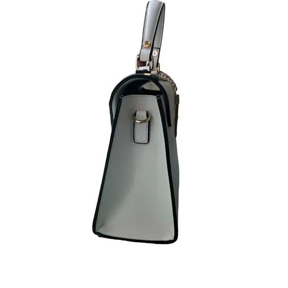 Dune London White Saffiano Leather Leopard Print Calf Hair Fur Trimmed Hand Bag - Picture 8 of 15